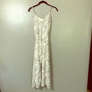 Button Up Midi Black and White Leaf Pattern Dress